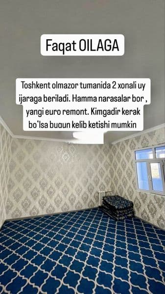 Ijaraga kvartira hamma sharoitlar bor <br />
Faqat : oilaga 