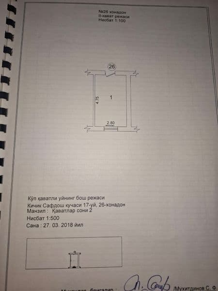 Bir xonali квартира ijaraga beriladi<br />
Umumiy maydoni — 