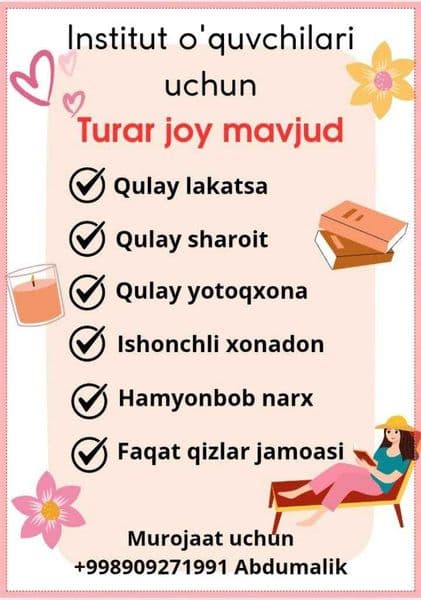 Hamma sharoit mavjud 2 ta hammom 2 ta hojatxona  oshxona 3 t